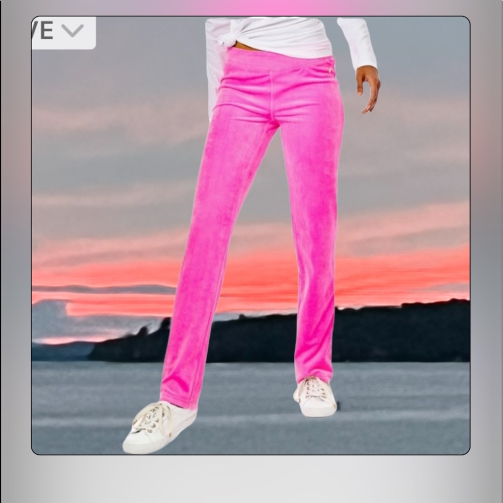 Lilly Pulitzer Dorsey Velour Pants Plumeria Pink M - Picture 5 of 5